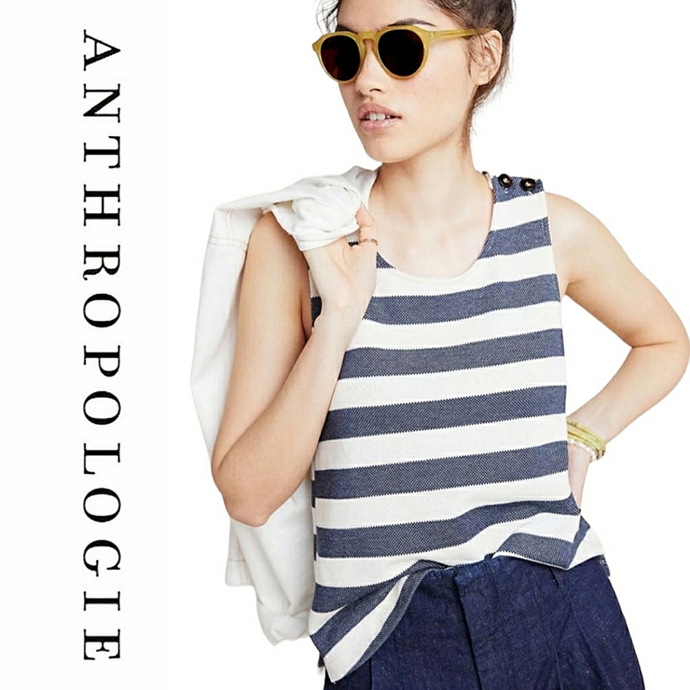 Anthropologie x Sunday in Brooklyn | Kathleen Knit Tank | Blue & White | Small